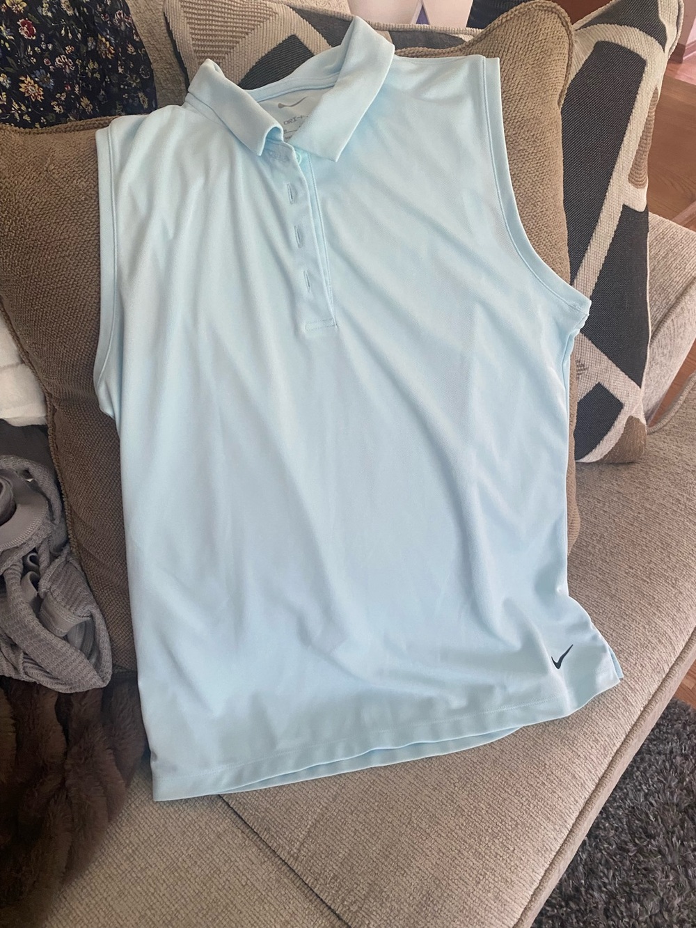Nike Men's Pale Blue Sleeveless Polo Shirt